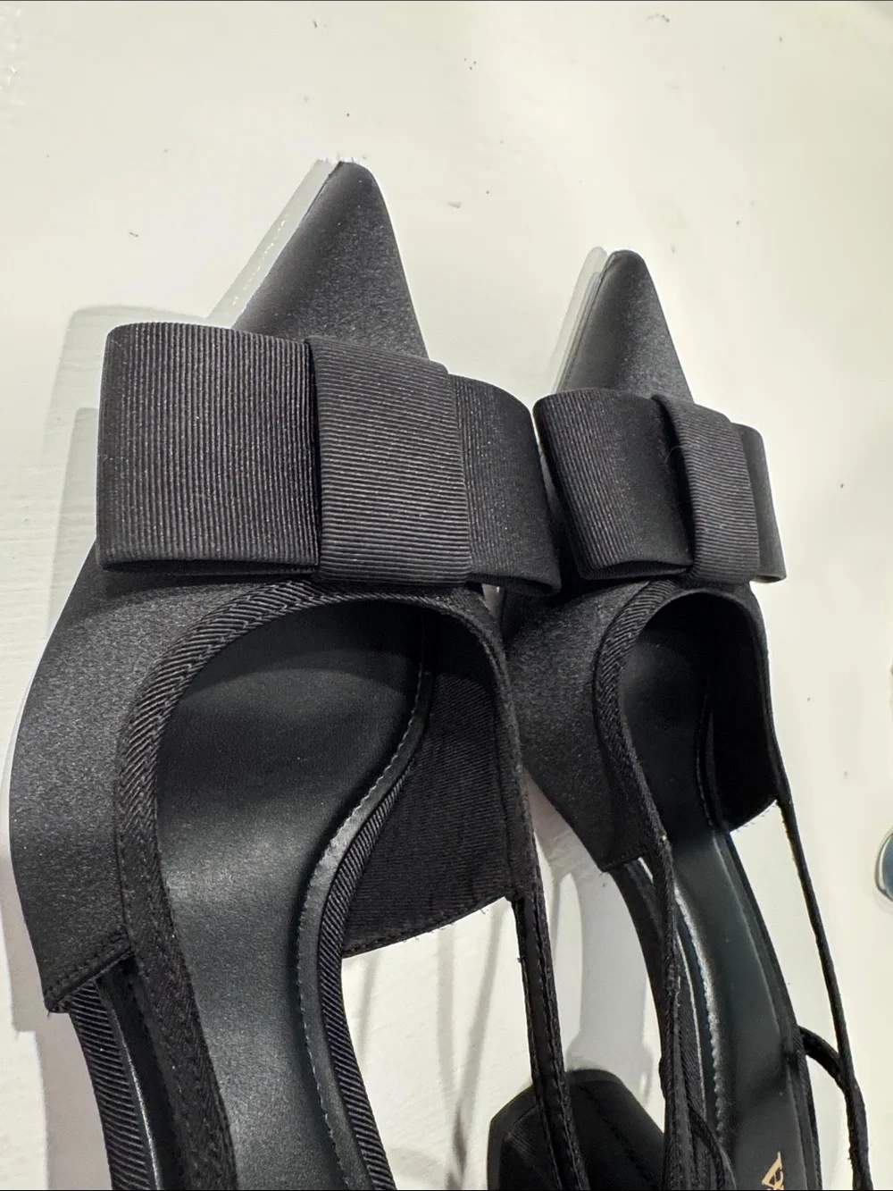 ZARA Black Bow Slingback Heels Pointed Toe - Size 8 EU 39 - Picture 6 of 8